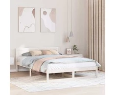 Lova Lovos rėmas Balta 150 x 200 cm Kietos pušies mediena