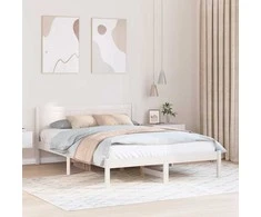 Lova Lovos rėmas Balta 150 x 200 cm Pušies medienos masyvas