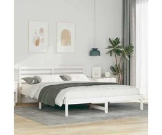 Lova Lovos rėmas Balta 160 x 220 cm Kietos pušies mediena