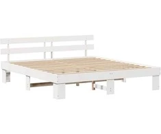 Lova Lovos rėmas Balta 200 x 200 cm Kietos pušies mediena