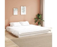 Lova Lovos rėmas Balta 200 x 200 cm Kietos pušies mediena