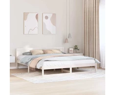 Lova Lovos rėmas Balta 200 x 200 cm Kietos pušies mediena