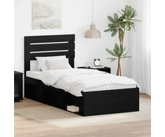 Lova Lovos rėmas Juoda 75 x 190 cm Kietos pušies mediena