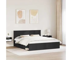 Lova Lovos rėmas su galvūgalio Juoda 200 x 200 cm Apdirbta mediena