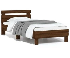 Lova Lovos rėmas su galvūgaliu ir LED lemputėmis, rudas, 75x190cm