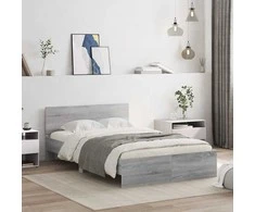 Lova Lovos rėmas su galvūgaliu ir LED, pilkas ąžuolo, 135x190cm