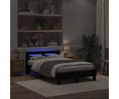Lova Lovos rėmas su LED Juodas ąžuolas 135 x 190 cm Apdirbta mediena