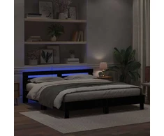 Lova Lovos rėmas su LED Juodas ąžuolas 200 x 200 cm Apdirbta mediena