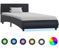 Lova Lovos rėmas su LED, juodos spalvos, 90x200cm, dirbtinė oda