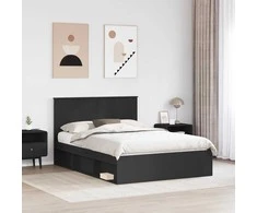 Lova Lovos rėmas su stalčių Juoda 150 x 200 cm Kietos pušies mediena