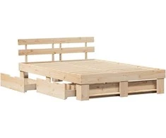 Lova Lovos rėmas su stalčių Ruda 150 x 200 cm Kietos pušies mediena