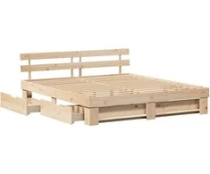 Lova Lovos rėmas su stalčių Ruda 200 x 200 cm Kietos pušies mediena