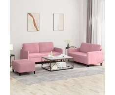 Sofa Sofos komplektas, 3 dalių, rožinės spalvos, aksomas