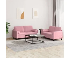 Sofa Sofos komplektas su pagalvėmis, 2 dalių, rožinis, aksomas