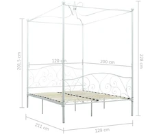 Lova su baldakimu, baltos spalvos, 120x200cm, metalas