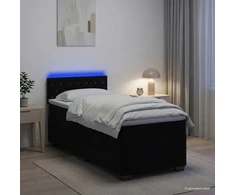 Lova su čiužiniu ir LED apšvietimu Juoda 90 x 190 cm Aksomas