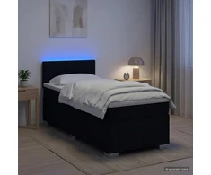 Lova su čiužiniu ir LED apšvietimu Juoda 100 x 200 cm Audinys