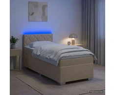 Lova su čiužiniu ir LED apšvietimu Kreminė 80 x 200 cm Audinys