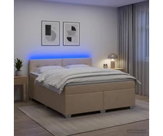 Lova su čiužiniu ir LED apšvietimu Kreminė 160 x 200 cm Audinys