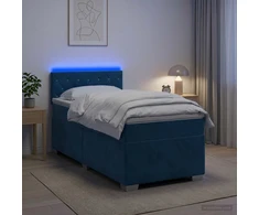 Lova su čiužiniu ir LED apšvietimu Mėlyna 90 x 190 cm Aksomas