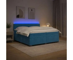 Lova su čiužiniu ir LED apšvietimu Mėlyna 200 x 200 cm Aksomas