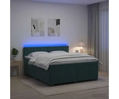 Lova su čiužiniu ir LED apšvietimu Tamsiai žalia 200 x 200 cm