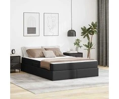 Lova su daiktų laikymo vieta ir čiužiniu 2 pcs Juoda Oda