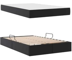 Lova su daiktų laikymo vieta ir čiužiniu 2 pcs Juoda Oda