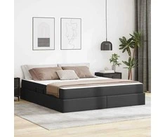 Lova su daiktų laikymo vieta ir čiužiniu 2 pcs Juoda Oda