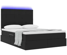 LED saugojimo lova su čiužiniu Juoda 140 x 200 cm Aksomas