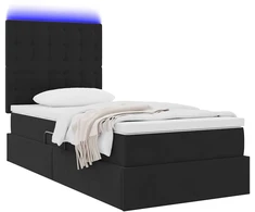 LED saugojimo lova su čiužiniu Juoda 100 x 200 cm Aksomas