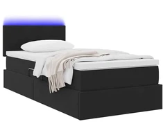 LED saugojimo lova su čiužiniu Juoda 100 x 200 cm Aksomas