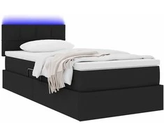 Lova su daiktų laikymo vieta ir LED Juoda 90 x 190 cm audinys