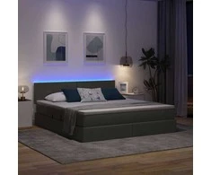 Lova su daiktų laikymo vieta ir LED Tamsiai pilka 180 x 200 cm