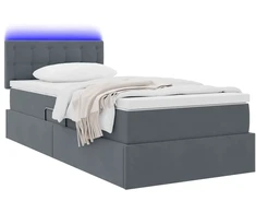 Lova su daiktų laikymo vieta ir LED Tamsiai pilka 90 x 190 cm