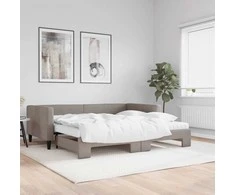 Lova su ištraukiama dalimi/čiužiniu, taupe, 100x200cm, audinys