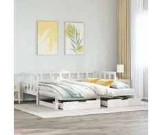 Lova su ištraukiama dalimi/stalčiais be čiužinio balta 80x200cm