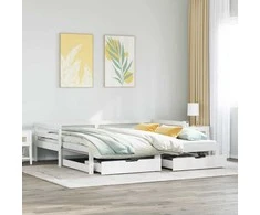 Lova su ištraukiama dalimi/stalčiais be čiužinio balta 90x190cm