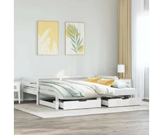 Lova su ištraukiama dalimi/stalčiais be čiužinio balta 80x200cm
