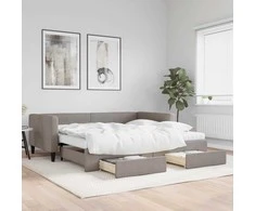 Lova su ištraukiama dalimi/stalčiais, taupe, 100x200cm, audinys
