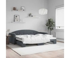 Sofa Lova su ištraukiama dalimi, tamsiai pilka, 90x190cm, aksomas