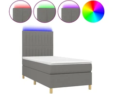 Lova su spyruoklėmis/čiužiniu/LED, pilka, 90x190 cm, audinys
