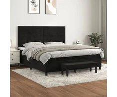Lova su spyruoklėmis ir čiužiniu, juoda, 180x200 cm, aksomas
