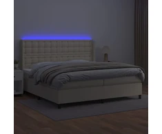 Lova su spyruoklėmis ir čiužiniu/LED, kreminė, 200x200 cm