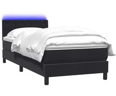 Lova su spyruokliniu/čiužiniu/LED, juoda, 90x210 cm, aksominė