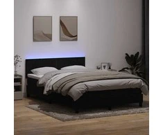 Lova su spyruokliniu/čiužiniu/LED, juoda, 160x210 cm, aksominė