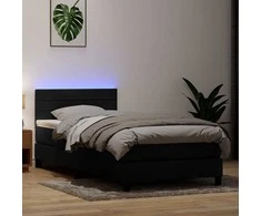 Lova su spyruokliniu/čiužiniu/LED, juoda, 90x210 cm, aksominė