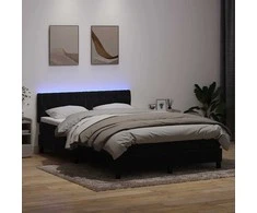 Lova su spyruokliniu/čiužiniu/LED, juoda, 160x210 cm, aksominė