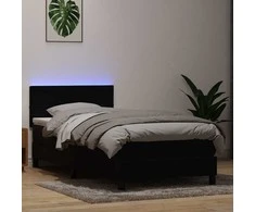 Lova su spyruokliniu/čiužiniu/LED, juoda, 90x210 cm, aksominė