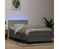 Lova su spyruokliniu/čiužiniu/LED, šviesiai pilka, 90x220 cm, aksomas